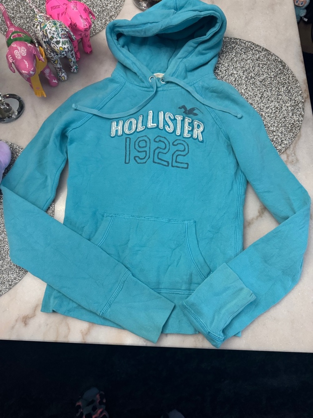 Hollister Turquoise Pullover Hoodie with Embroidered Logo